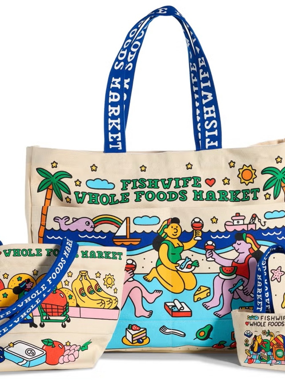 Whole Foods Market x Fishwife Medium Canvas Cream Tote Bag Limited Edition NWT - Picture 3 of 3